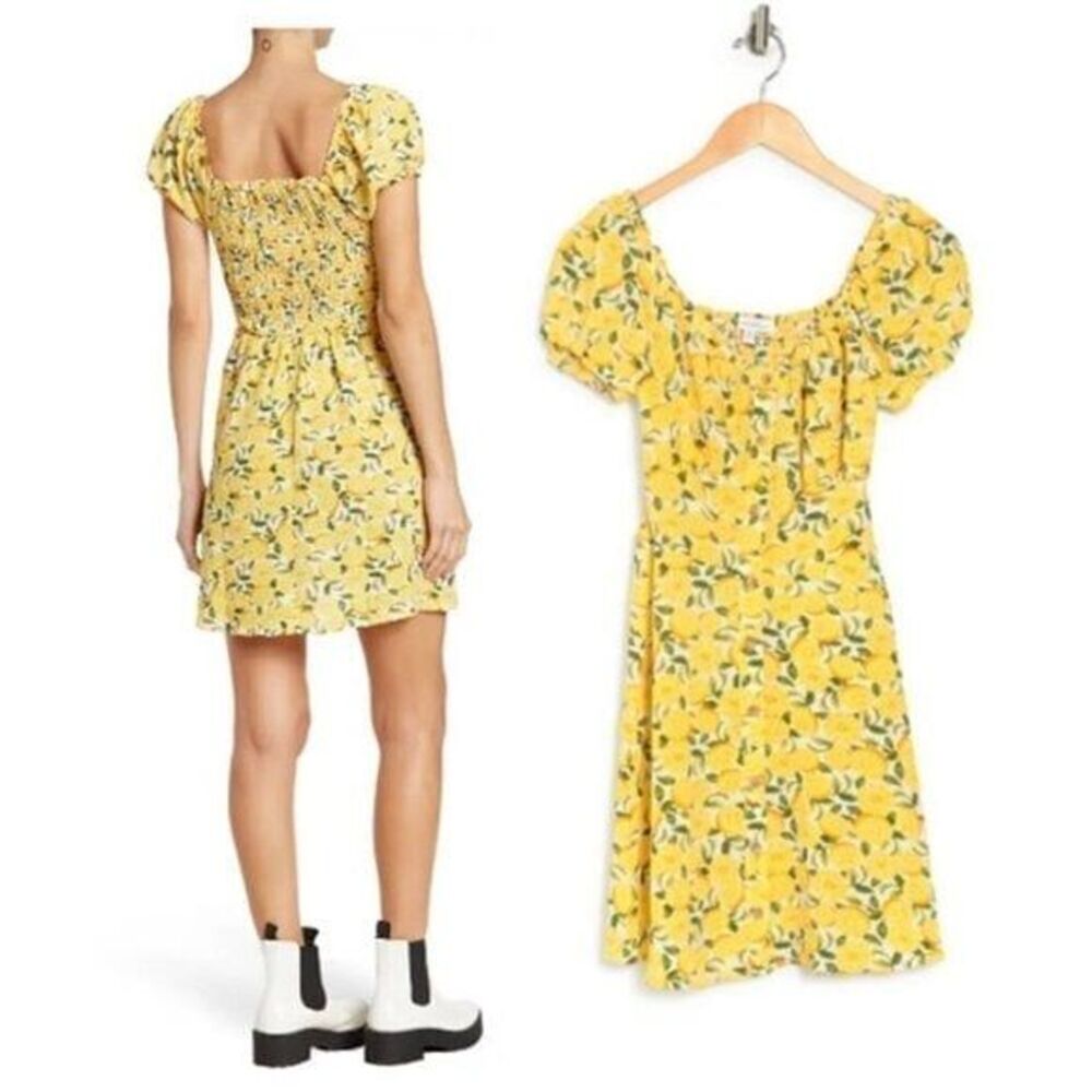 BAILEY BLUE Tropical Printed Puff Sleeve Button Front Dress XL $89